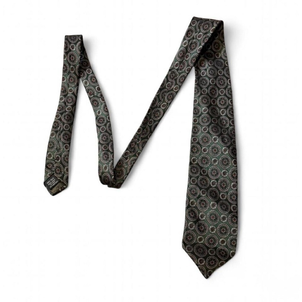 Vintage Principe Made In Italy  100%‎ Silk Green Geometric Medallion Print Tie